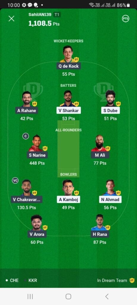 Dream11 Winner in Match 25th CSK vs KKR Dream11 Winner in Match 25th CSK vs KKR