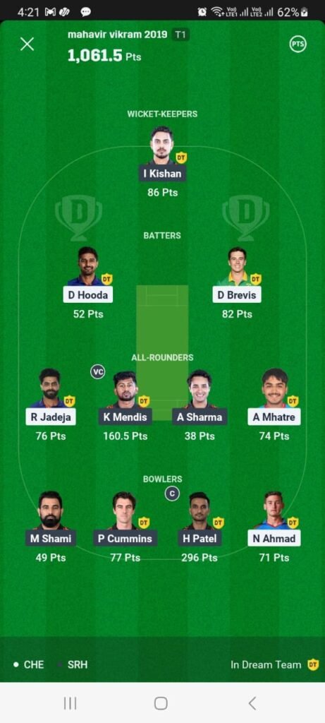CSK vs SRH 25 April Dream11 Winner in 43 IPL Match CSK vs SRH