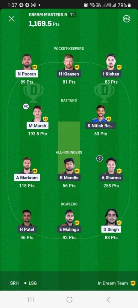 LSG vs SRH 19 May Dream11 winner in 61th match LSG vs SRH