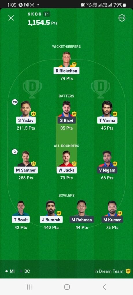 MI vs DC 21 May Dream11 winner in match 63 MI vs DC