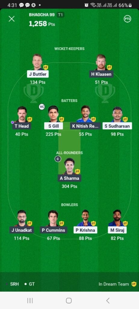 SRH vs GT 2 May Dream11 Winner in IPL Match 51th GT vs SRH